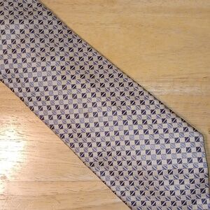 Rochas Blue and Cream Geometric Tie